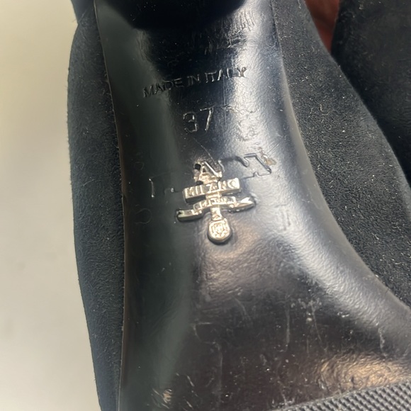 Prada Suede Whipstitch Trim Pointed Toe Cone Heel Mules - Size 37 - G85-13 - Picture 7 of 9